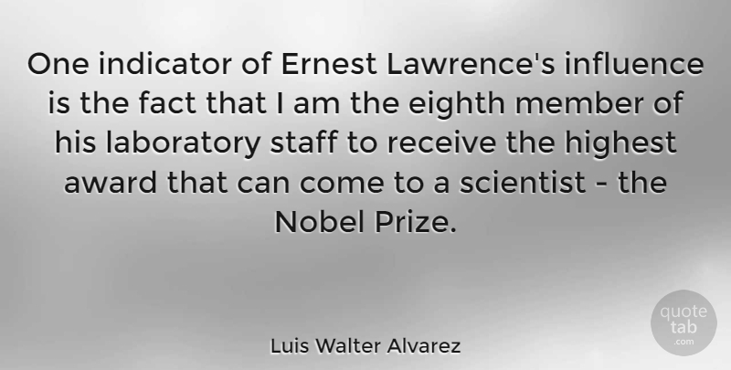 Luis Walter Alvarez Quote About Eighth, Highest, Indicator, Laboratory, Member: One Indicator Of Ernest Lawrences...