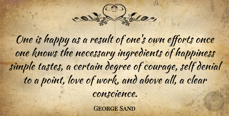 George Sand Quote About Above, Certain, Clear, Degree, Denial: One Is Happy As A...