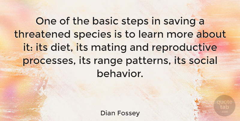 Dian Fossey Quote About Social Behavior, Saving, Patterns: One Of The Basic Steps...