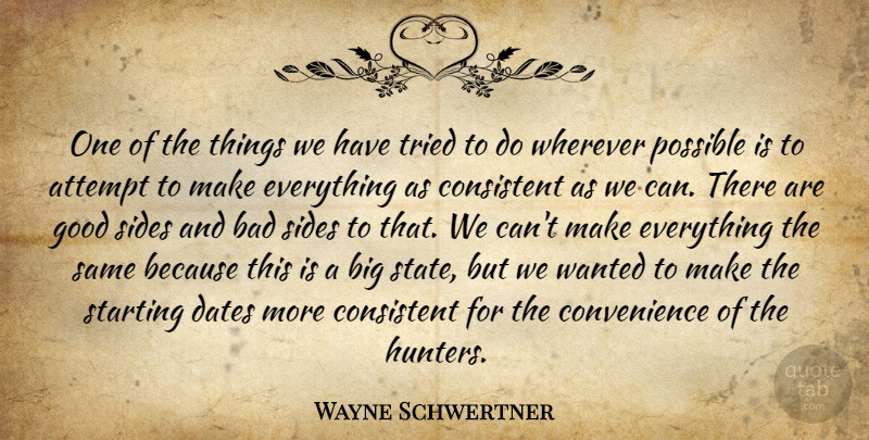 Wayne Schwertner Quote About Attempt, Bad, Consistent, Dates, Good: One Of The Things We...