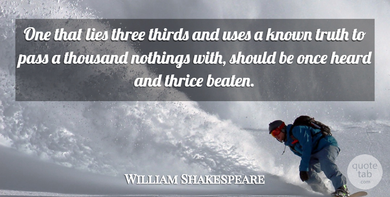William Shakespeare Quote About Heard, Known, Lies, Pass, Thousand: One That Lies Three Thirds...