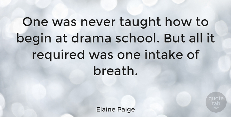 Elaine Paige Quote About Drama, School, Taught: One Was Never Taught How...
