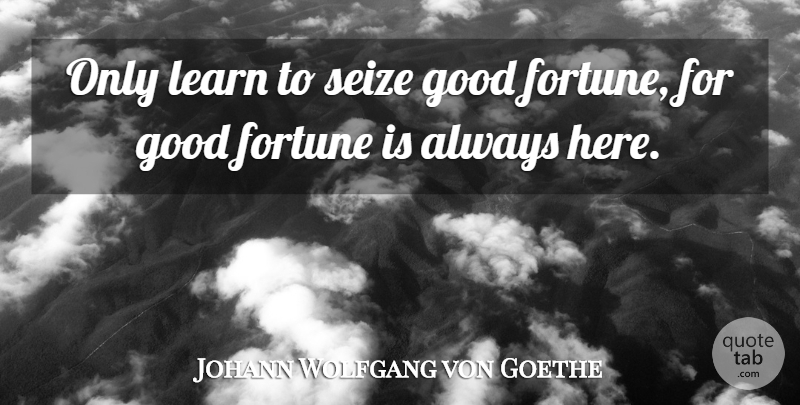 Johann Wolfgang von Goethe Quote About Fortune, Good, Learn, Seize: Only Learn To Seize Good...