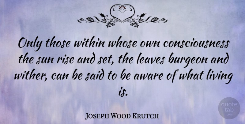 Joseph Wood Krutch Quote About Life, Sun, Consciousness: Only Those Within Whose Own...