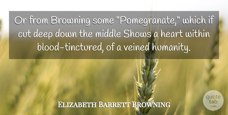 Elizabeth Barrett Browning Quote About Heart, Cutting, Blood: Or From Browning Some Pomegranate...