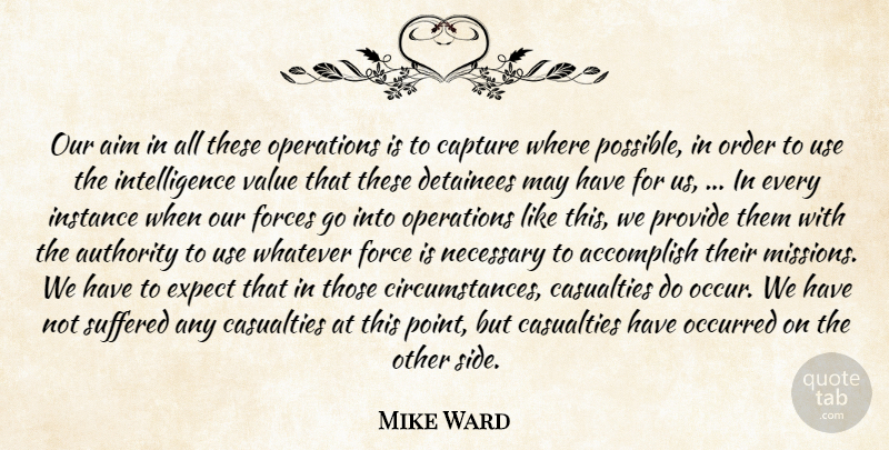 Mike Ward Quote About Accomplish, Aim, Authority, Capture, Casualties: Our Aim In All These...