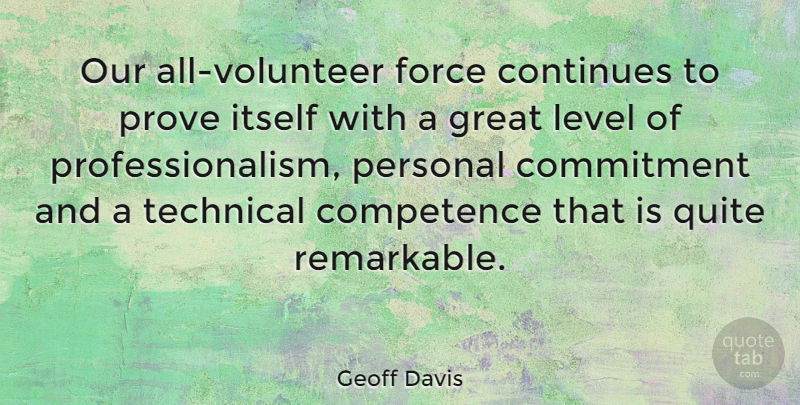 Geoff Davis Quote About Commitment, Competence, Continues, Force, Great: Our All Volunteer Force Continues...