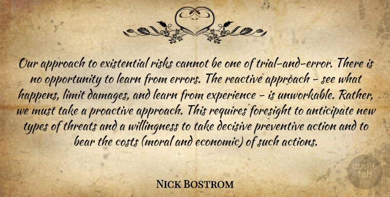 Nick Bostrom Quote About Opportunity, Errors, Risk: Our Approach To Existential Risks...
