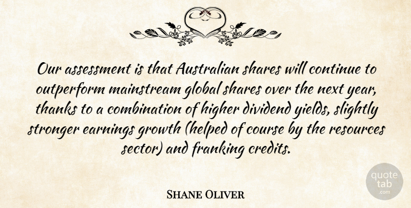 Shane Oliver Quote About Assessment, Australian, Continue, Course, Earnings: Our Assessment Is That Australian...