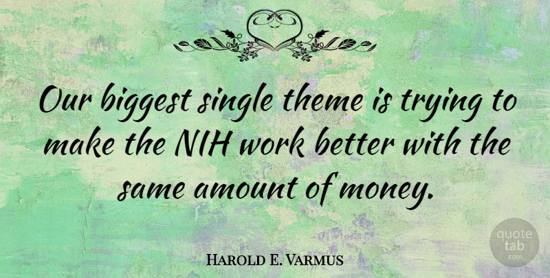 Harold E. Varmus Quote About Trying, Theme, Amount: Our Biggest Single Theme Is...