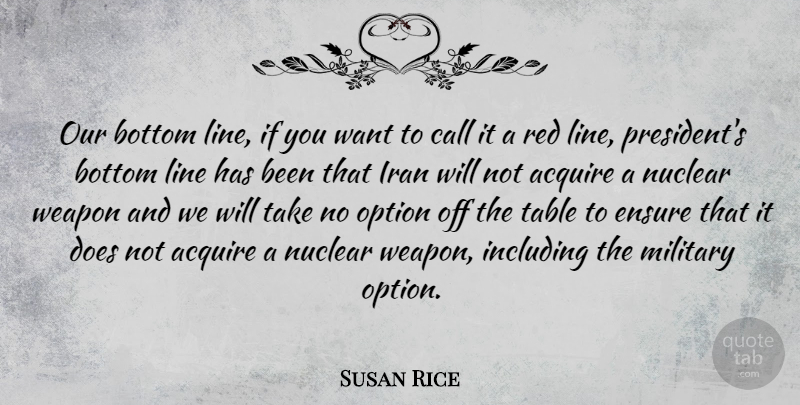Susan Rice Quote About Acquire, Bottom, Call, Ensure, Including: Our Bottom Line If You...