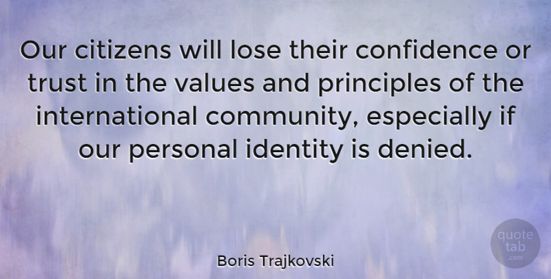Boris Trajkovski Quote About Confidence, Community, Identity: Our Citizens Will Lose Their...