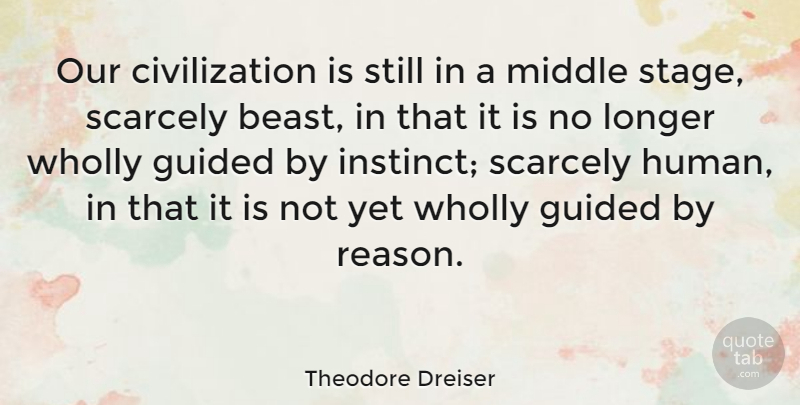 Theodore Dreiser Quote About Civilization, Intuition, Beast: Our Civilization Is Still In...