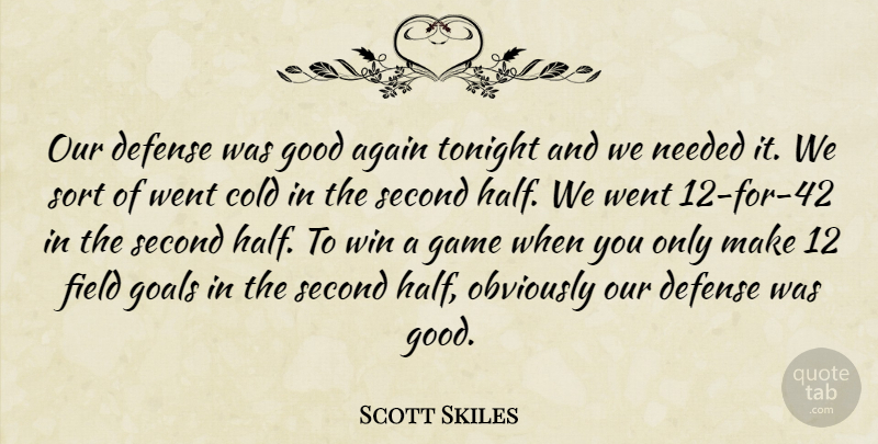 Scott Skiles Quote About Again, Cold, Defense, Field, Game: Our Defense Was Good Again...