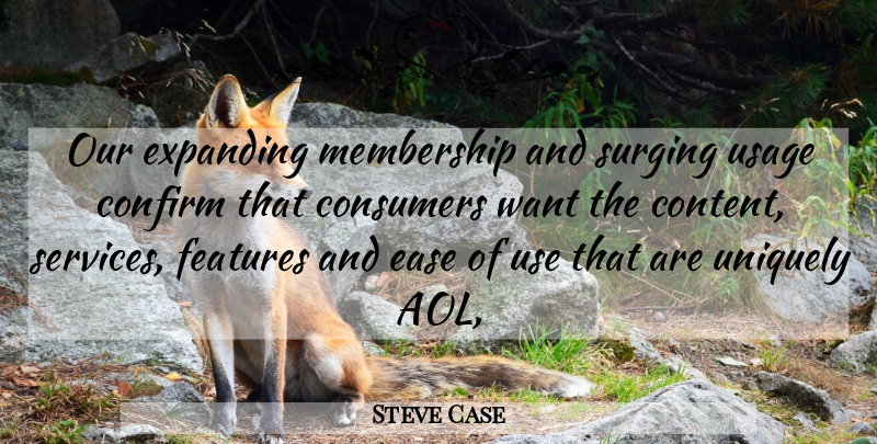 Steve Case Quote About Confirm, Consumers, Ease, Expanding, Features: Our Expanding Membership And Surging...