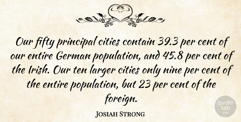 Josiah Strong Quote About Cent, Cities, Contain, Entire, German: Our Fifty Principal Cities Contain...