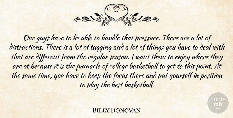 Billy Donovan Quote About Basketball, Best, College, Deal, Enjoy: Our Guys Have To Be...