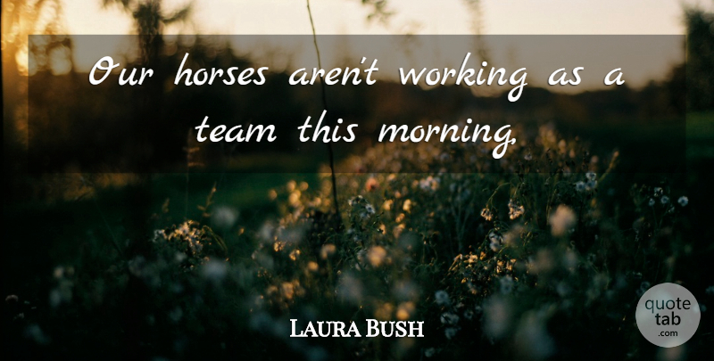Laura Bush Quote About Horses, Team: Our Horses Arent Working As...