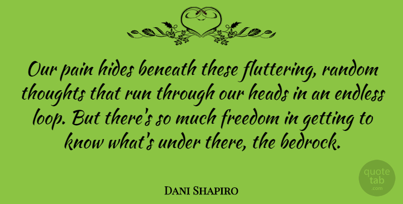 Dani Shapiro Quote About Beneath, Endless, Freedom, Heads, Hides: Our Pain Hides Beneath These...