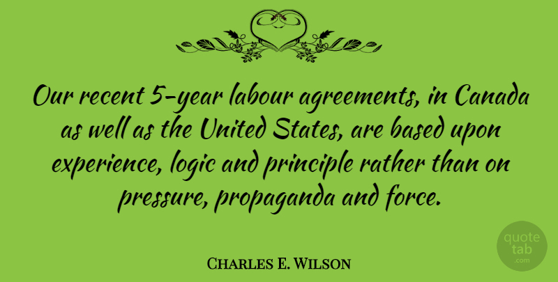 Charles E. Wilson Quote About Based, Canada, Labour, Logic, Principle: Our Recent 5 Year Labour...