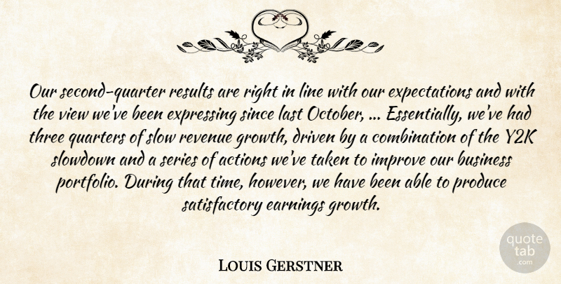 Louis Gerstner Quote About Actions, Business, Driven, Earnings, Expressing: Our Second Quarter Results Are...