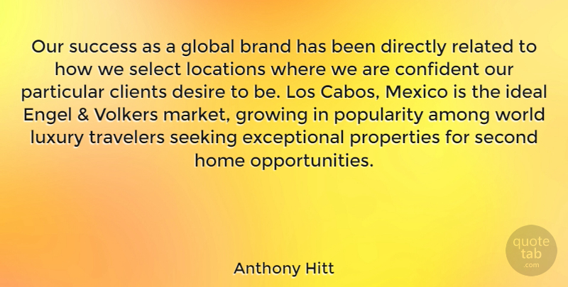 Anthony Hitt Quote About Among, Brand, Clients, Confident, Desire: Our Success As A Global...