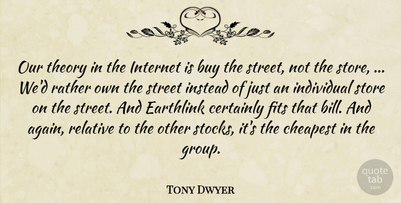 Tony Dwyer Quote About Buy, Certainly, Cheapest, Fits, Individual: Our Theory In The Internet...