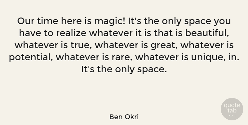 Ben Okri Quote About Beautiful, Unique, Space: Our Time Here Is Magic...