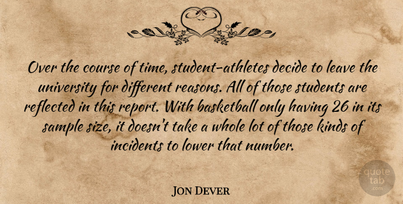 Jon Dever Quote About Basketball, Course, Decide, Incidents, Kinds: Over The Course Of Time...
