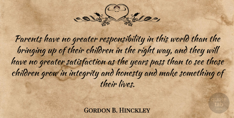 Gordon B. Hinckley Quote About Bringing, Children, Greater, Grow, Pass: Parents Have No Greater Responsibility...