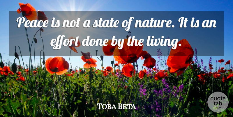 Toba Beta Quote About Effort, Peace, State: Peace Is Not A State...