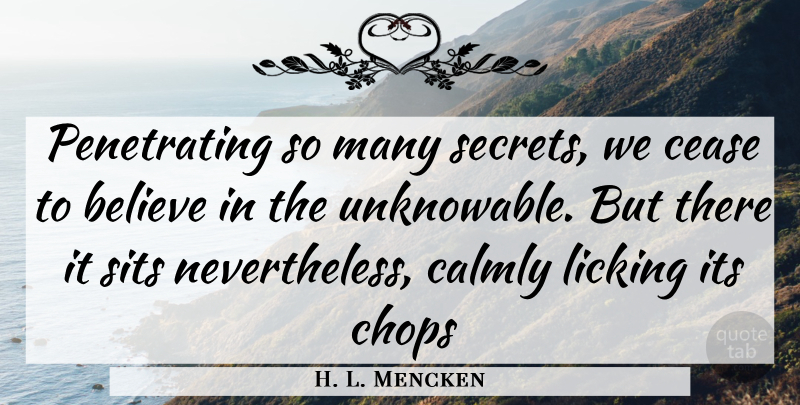 H. L. Mencken Quote About Art, Believe, Knowledge: Penetrating So Many Secrets We...