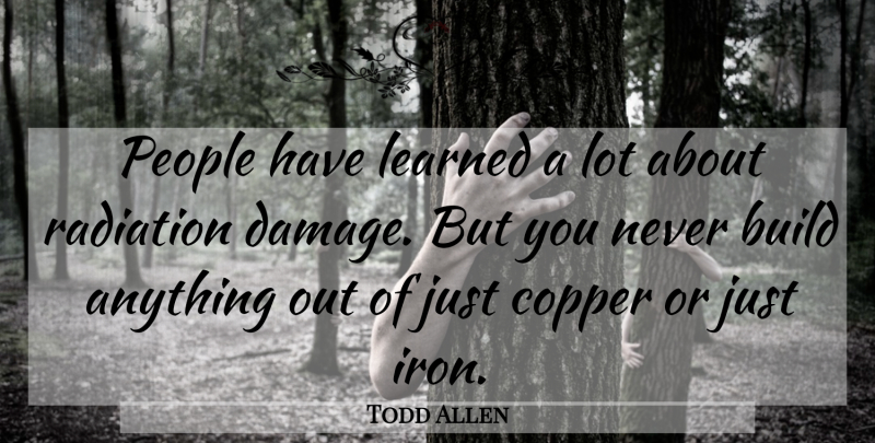 Todd Allen Quote About Build, Copper, Learned, People, Radiation: People Have Learned A Lot...