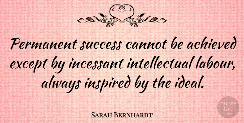 Sarah Bernhardt Quote About Congratulations, Intellectual, Inspired: Permanent Success Cannot Be Achieved...