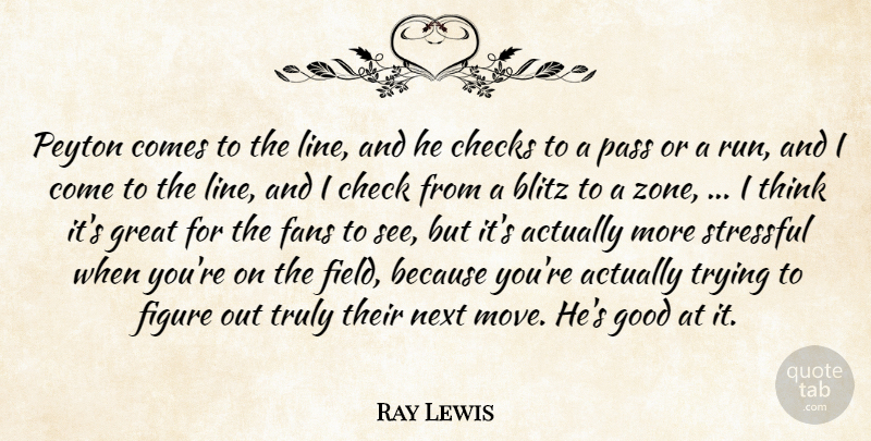 Ray Lewis Quote About Blitz, Checks, Fans, Figure, Good: Peyton Comes To The Line...