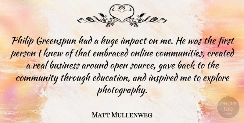 Matt Mullenweg Quote About Business, Community, Created, Education, Embraced: Philip Greenspun Had A Huge...
