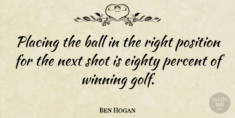 Ben Hogan Quote About Sports, Golf, Winning: Placing The Ball In The...