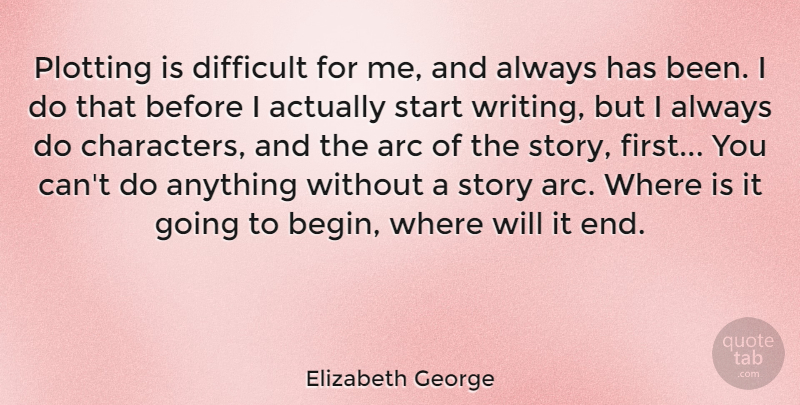 Elizabeth George Quote About Character, Writing, Stories: Plotting Is Difficult For Me...