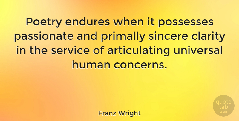 Franz Wright Quote About Endures, Human, Passionate, Poetry, Possesses: Poetry Endures When It Possesses...
