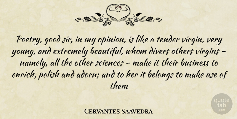 Cervantes Saavedra Quote About Belongs, Business, Divers, Extremely, Good: Poetry Good Sir In My...