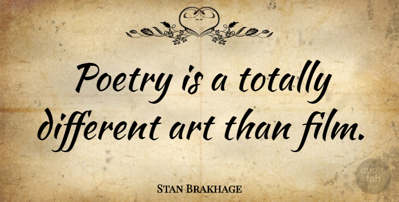 Stan Brakhage Quote About Art, Different, Film: Poetry Is A Totally Different...