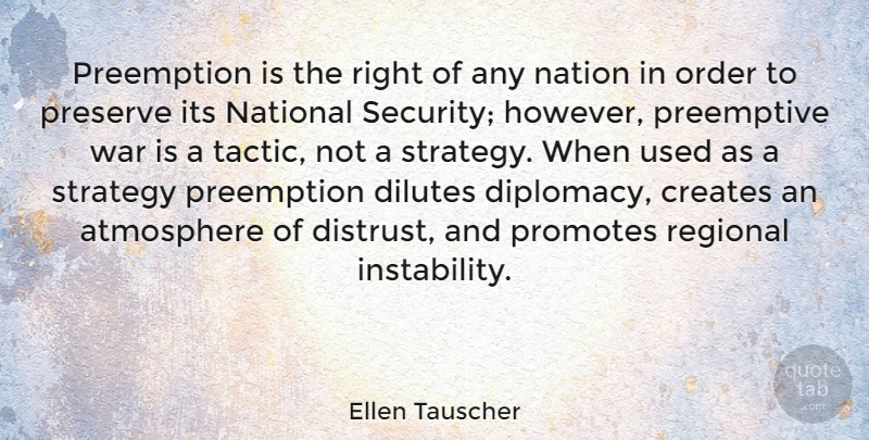 Ellen Tauscher Quote About War, Order, Atmosphere: Preemption Is The Right Of...