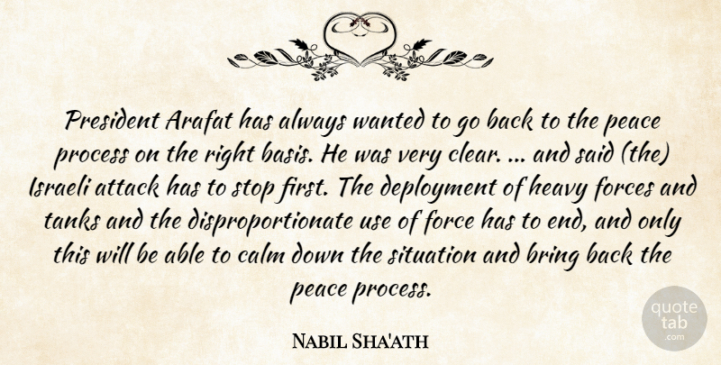 Nabil Sha'ath Quote About Arafat, Attack, Bring, Calm, Forces: President Arafat Has Always Wanted...