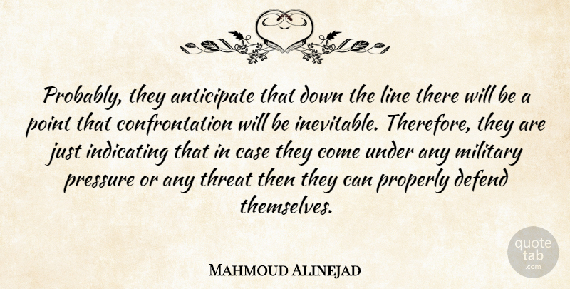 Mahmoud Alinejad Quote About Anticipate, Case, Defend, Line, Military: Probably They Anticipate That Down...