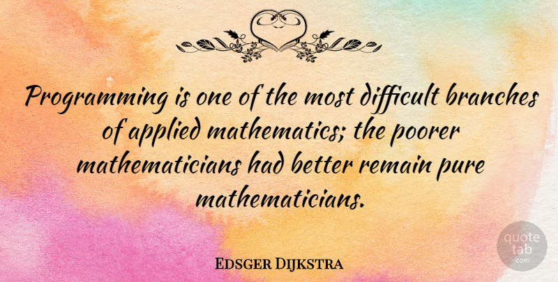 Edsger Dijkstra Quote About Branches, Mathematics, Programming: Programming Is One Of The...