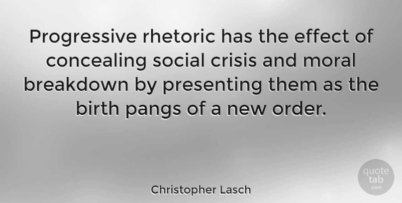 Christopher Lasch Quote About Order, Moral, Birth: Progressive Rhetoric Has The Effect...