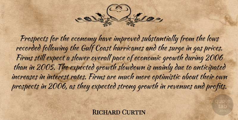 Richard Curtin Quote About Coast, Due, Economic, Economy, Economy And Economics: Prospects For The Economy Have...