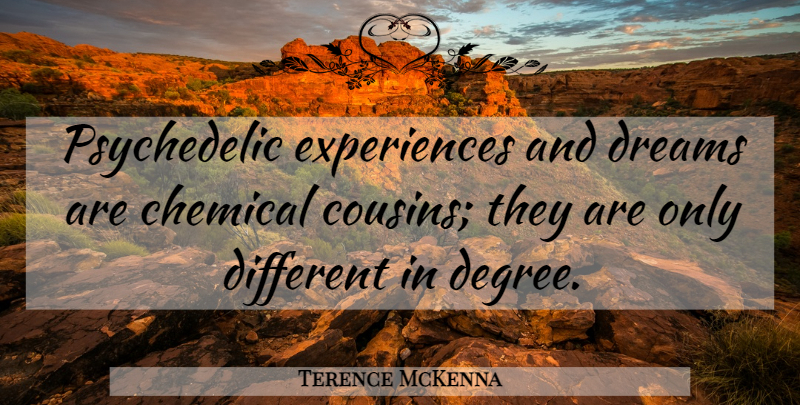 Terence McKenna Quote About Dream, Cousin, Degrees: Psychedelic Experiences And Dreams Are...