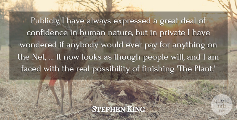 Stephen King Quote About Anybody, Confidence, Deal, Expressed, Faced: Publicly I Have Always Expressed...