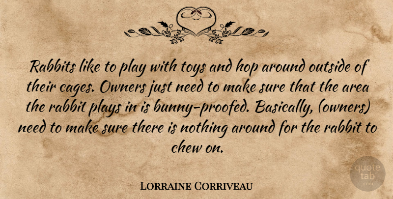 Lorraine Corriveau Quote About Area, Chew, Hop, Outside, Owners: Rabbits Like To Play With...